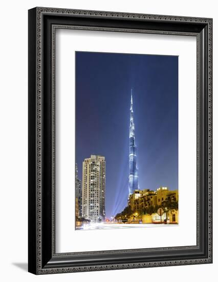 Burj Khalifa, the Highest Tower of the World, Night Photograph-Axel Schmies-Framed Photographic Print