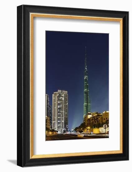 Burj Khalifa, the Highest Tower of the World, Night Photography-Axel Schmies-Framed Photographic Print