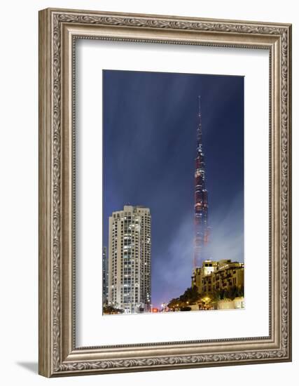 Burj Khalifa, the Highest Tower of the World, Night Photography-Axel Schmies-Framed Photographic Print