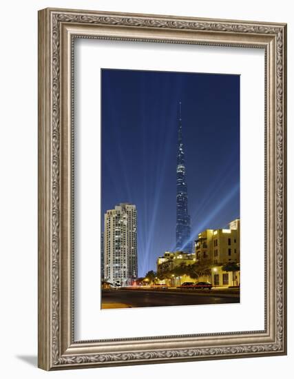 Burj Khalifa, the Highest Tower of the World, Night Photography-Axel Schmies-Framed Photographic Print