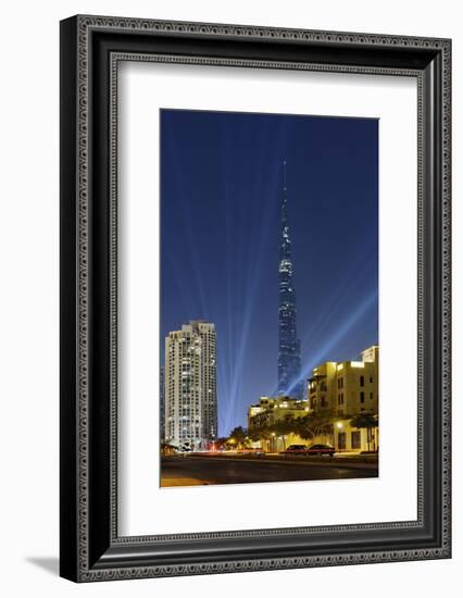 Burj Khalifa, the Highest Tower of the World, Night Photography-Axel Schmies-Framed Photographic Print