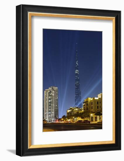 Burj Khalifa, the Highest Tower of the World, Night Photography-Axel Schmies-Framed Photographic Print