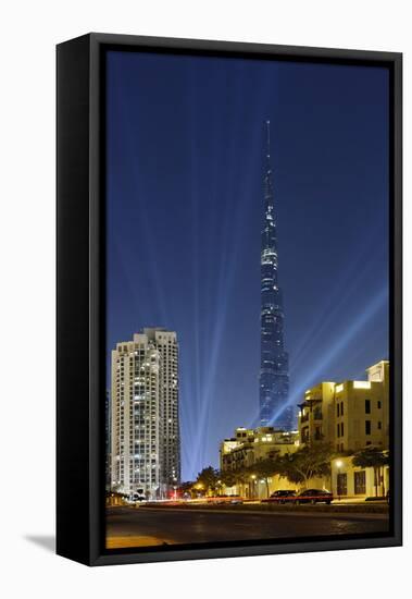 Burj Khalifa, the Highest Tower of the World, Night Photography-Axel Schmies-Framed Premier Image Canvas