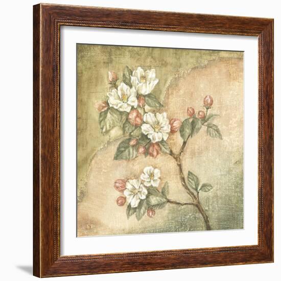 Burlap Cherry Blossom-Tina Chaden-Framed Art Print