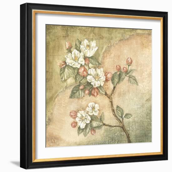 Burlap Cherry Blossom-Tina Chaden-Framed Art Print