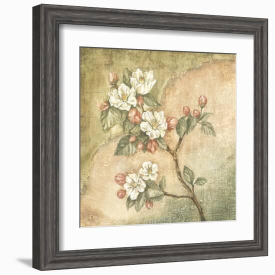 Burlap Cherry Blossom-Tina Chaden-Framed Art Print