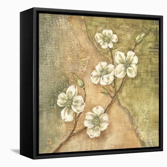 Burlap Dogwood Blossom-Tina Chaden-Framed Stretched Canvas