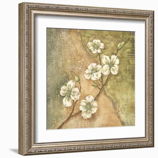 Burlap Dogwood Blossom-Tina Chaden-Framed Art Print