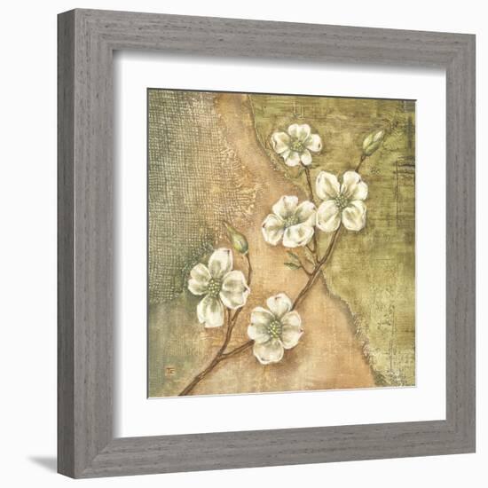 Burlap Dogwood Blossom-Tina Chaden-Framed Art Print