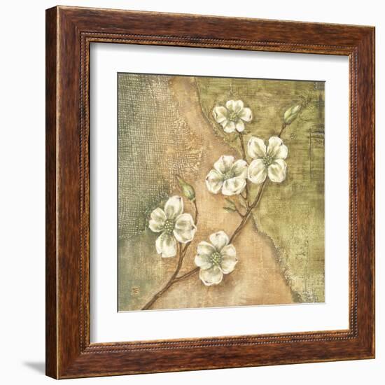 Burlap Dogwood Blossom-Tina Chaden-Framed Art Print