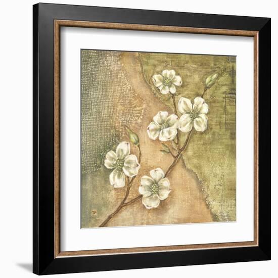 Burlap Dogwood Blossom-Tina Chaden-Framed Art Print