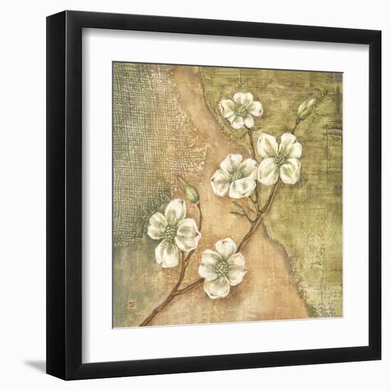 Burlap Dogwood Blossom-Tina Chaden-Framed Art Print