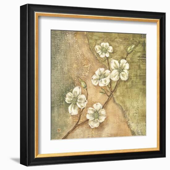 Burlap Dogwood Blossom-Tina Chaden-Framed Art Print