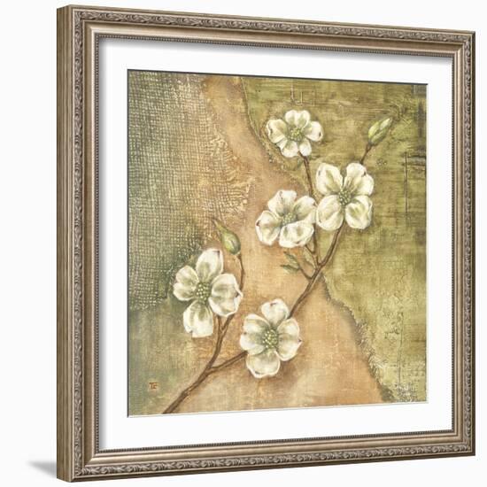 Burlap Dogwood Blossom-Tina Chaden-Framed Art Print