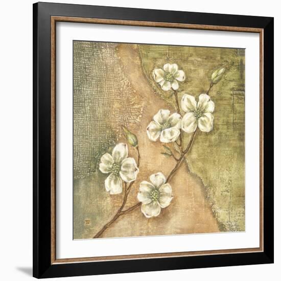 Burlap Dogwood Blossom-Tina Chaden-Framed Art Print