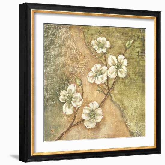 Burlap Dogwood Blossom-Tina Chaden-Framed Art Print