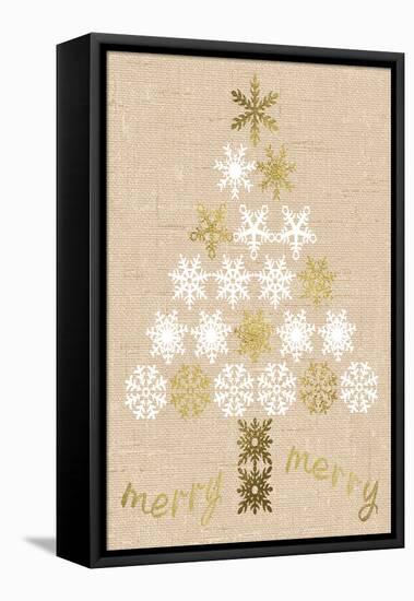 Burlap Lace Gold Xmas 1-Melody Hogan-Framed Stretched Canvas