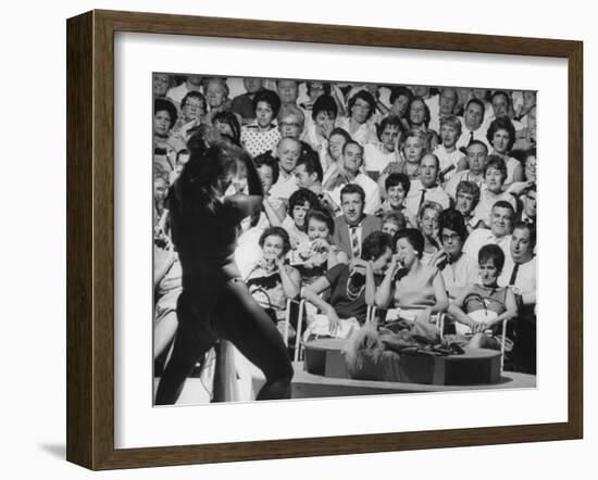 Burlesque Female Impersonator Stripper Dee Light Dancing to a Large Audience of Men and Women-George Silk-Framed Photographic Print