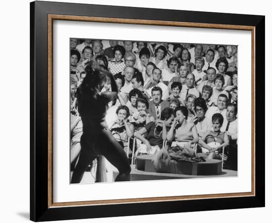 Burlesque Female Impersonator Stripper Dee Light Dancing to a Large Audience of Men and Women-George Silk-Framed Photographic Print