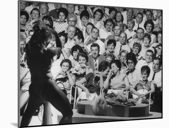 Burlesque Female Impersonator Stripper Dee Light Dancing to a Large Audience of Men and Women-George Silk-Mounted Photographic Print