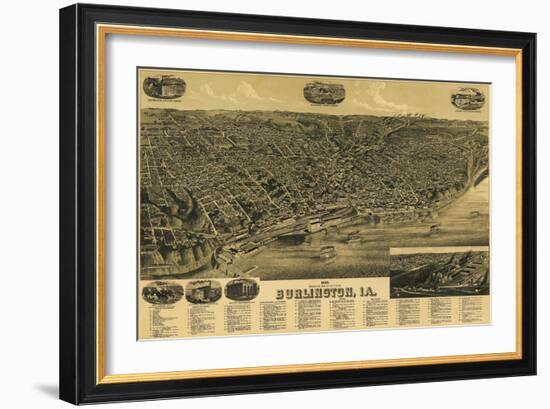 Burlington, Iowa - Panoramic Map-Lantern Press-Framed Art Print