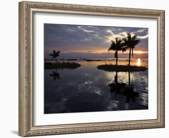 Burma, Lake Inle, Sunset over Lake Inle Which Is Picturesquely Sheltered by Mountains Rising to 1,-Nigel Pavitt-Framed Photographic Print