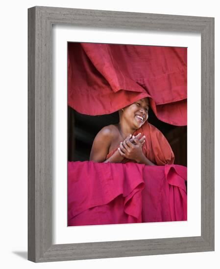 Burma, Rakhine State, Sittwe, Young Novice Monk at Pathain Monastery Where 210 Monks Live, Myanmar-Nigel Pavitt-Framed Photographic Print