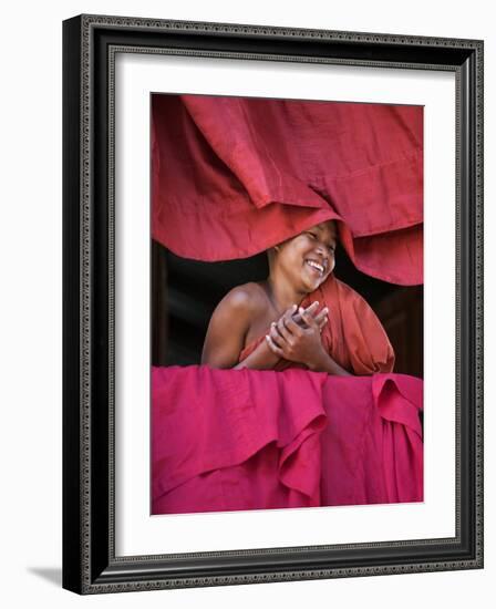 Burma, Rakhine State, Sittwe, Young Novice Monk at Pathain Monastery Where 210 Monks Live, Myanmar-Nigel Pavitt-Framed Photographic Print