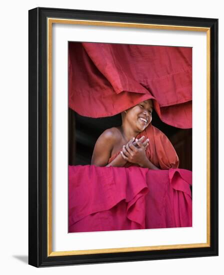 Burma, Rakhine State, Sittwe, Young Novice Monk at Pathain Monastery Where 210 Monks Live, Myanmar-Nigel Pavitt-Framed Photographic Print