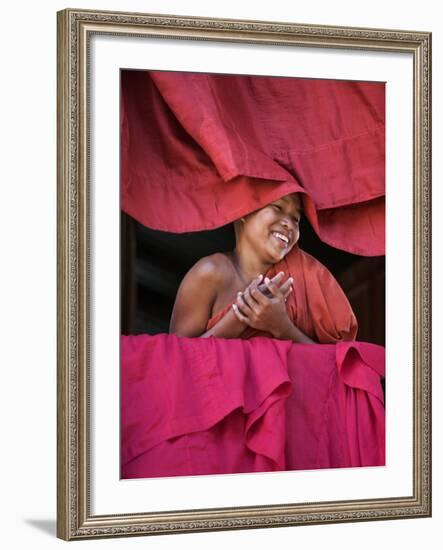 Burma, Rakhine State, Sittwe, Young Novice Monk at Pathain Monastery Where 210 Monks Live, Myanmar-Nigel Pavitt-Framed Photographic Print