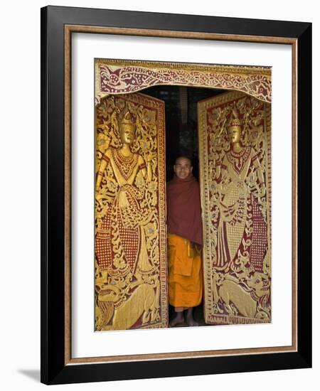 Burma, Wun Nyat, the Abbot Closes the Ornate Door to Beautiful Wun Nyat Monastery, Myanmar-Nigel Pavitt-Framed Photographic Print