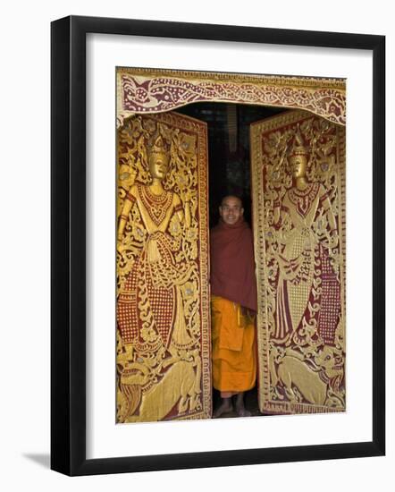 Burma, Wun Nyat, the Abbot Closes the Ornate Door to Beautiful Wun Nyat Monastery, Myanmar-Nigel Pavitt-Framed Photographic Print