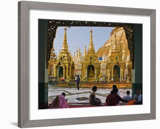 Burma, Yangon, Devout Buddhists Pray at the Shwedagon Golden Temple, Myanmar-Nigel Pavitt-Framed Photographic Print