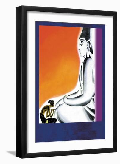 Burmese Sculptor at the Knees of Buddha-Frank Mcintosh-Framed Art Print