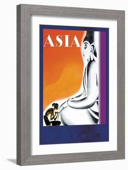 Burmese Sculptor at the Knees of Buddha-Frank Mcintosh-Framed Art Print