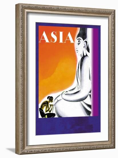 Burmese Sculptor at the Knees of Buddha-Frank Mcintosh-Framed Art Print