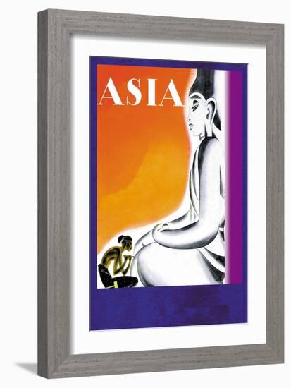 Burmese Sculptor at the Knees of Buddha-Frank Mcintosh-Framed Art Print