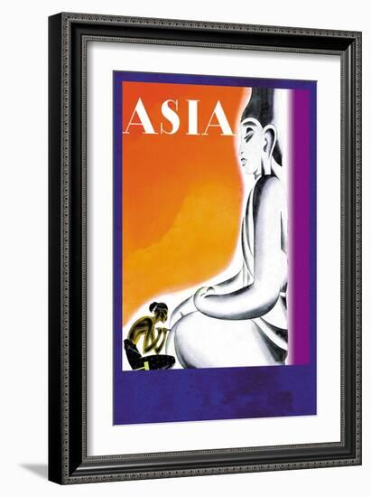 Burmese Sculptor at the Knees of Buddha-Frank Mcintosh-Framed Art Print