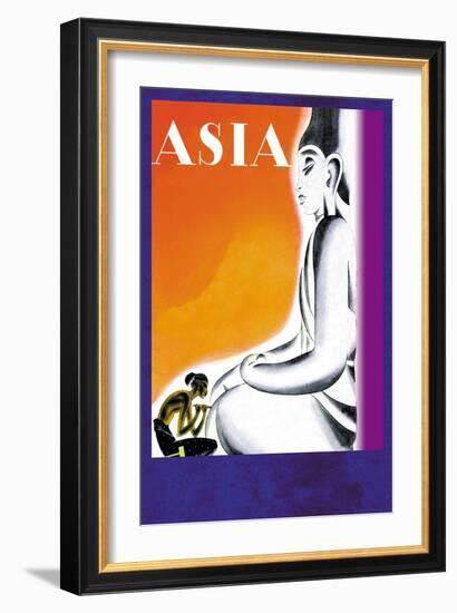 Burmese Sculptor at the Knees of Buddha-Frank Mcintosh-Framed Art Print