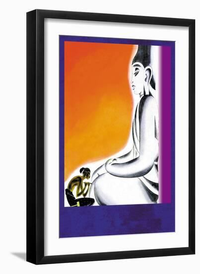 Burmese Sculptor at the Knees of Buddha-Frank Mcintosh-Framed Art Print