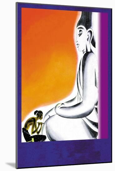 Burmese Sculptor at the Knees of Buddha-Frank Mcintosh-Mounted Art Print