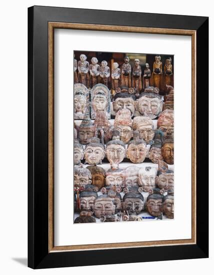 Burmese Wooden Masks at Market in Bagan, Myanmar-Harry Marx-Framed Photographic Print