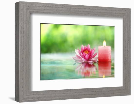 Burning Candle and Water Lily in Water.-Liang Zhang-Framed Photographic Print