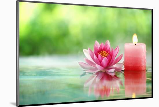 Burning Candle and Water Lily in Water.-Liang Zhang-Mounted Photographic Print