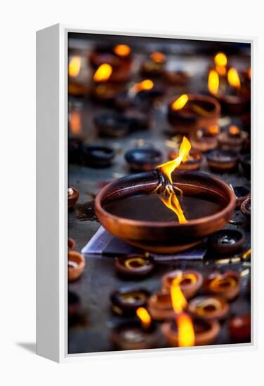 Burning Candles in the Indian Temple during Diwali, The Festival of Lights-Andrey Armyagov-Framed Premier Image Canvas