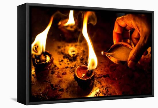 Burning Candles in the Indian Temple during Diwali, The Festival of Lights-Andrey Armyagov-Framed Premier Image Canvas