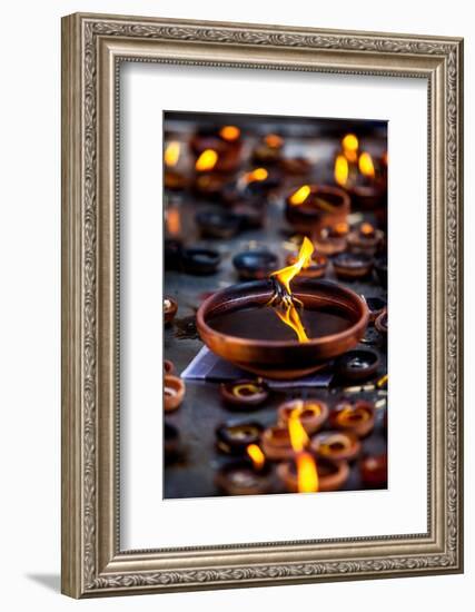 Burning Candles in the Indian Temple during Diwali, The Festival of Lights-Andrey Armyagov-Framed Photographic Print