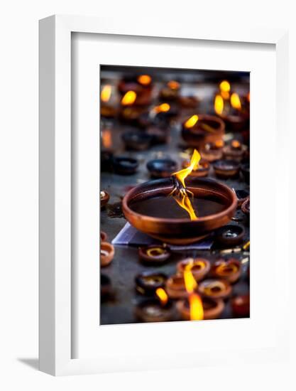 Burning Candles in the Indian Temple during Diwali, The Festival of Lights-Andrey Armyagov-Framed Photographic Print