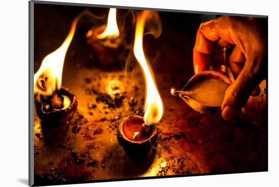 Burning Candles in the Indian Temple during Diwali, The Festival of Lights-Andrey Armyagov-Mounted Photographic Print