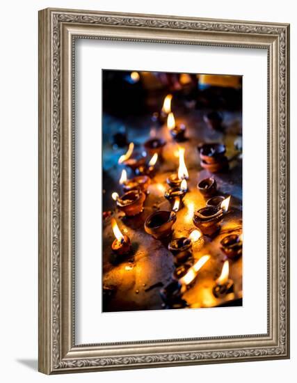 Burning Candles in the Indian Temple during Diwali, The Festival of Lights-Andrey Armyagov-Framed Photographic Print